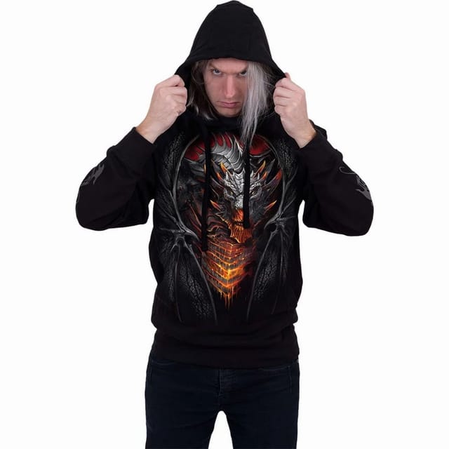 Spiral Direct Spiral Direct Men's Draconis Back & Sleeve Print Hoodie in Black - 3