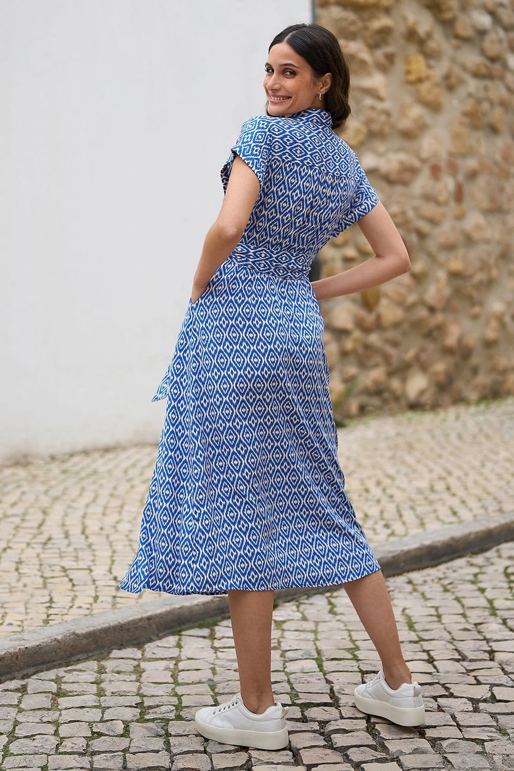 Yumi Yumi Women's Blue Viscose Midi Shirt Dress With Matching Belt - 4