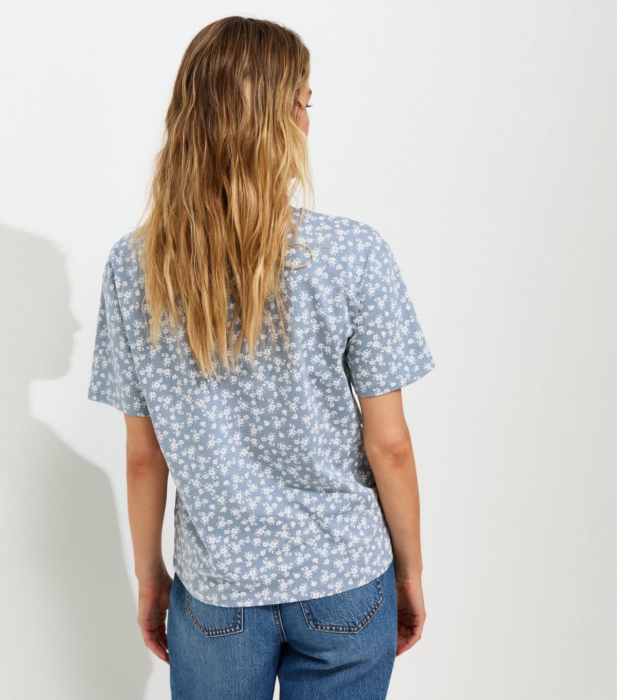 New Look Women's Blue Cotton Floral Print Easy T-Shirt New Look - 4