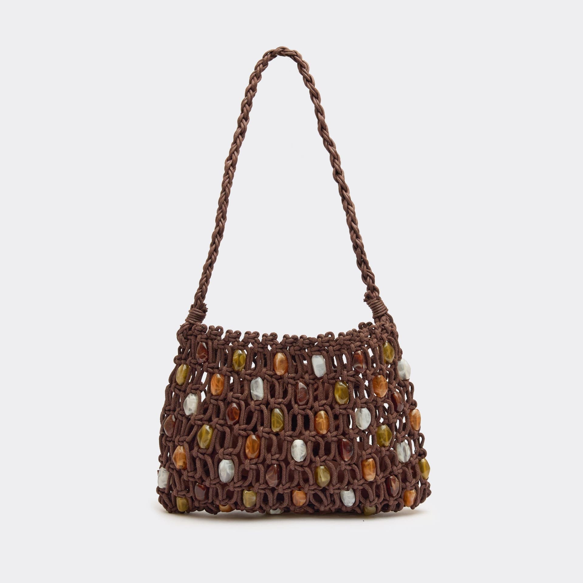 EGO Chasca Bead Detail Shaped Shoulder Bag In Brown Woven, Women's Size UK 0