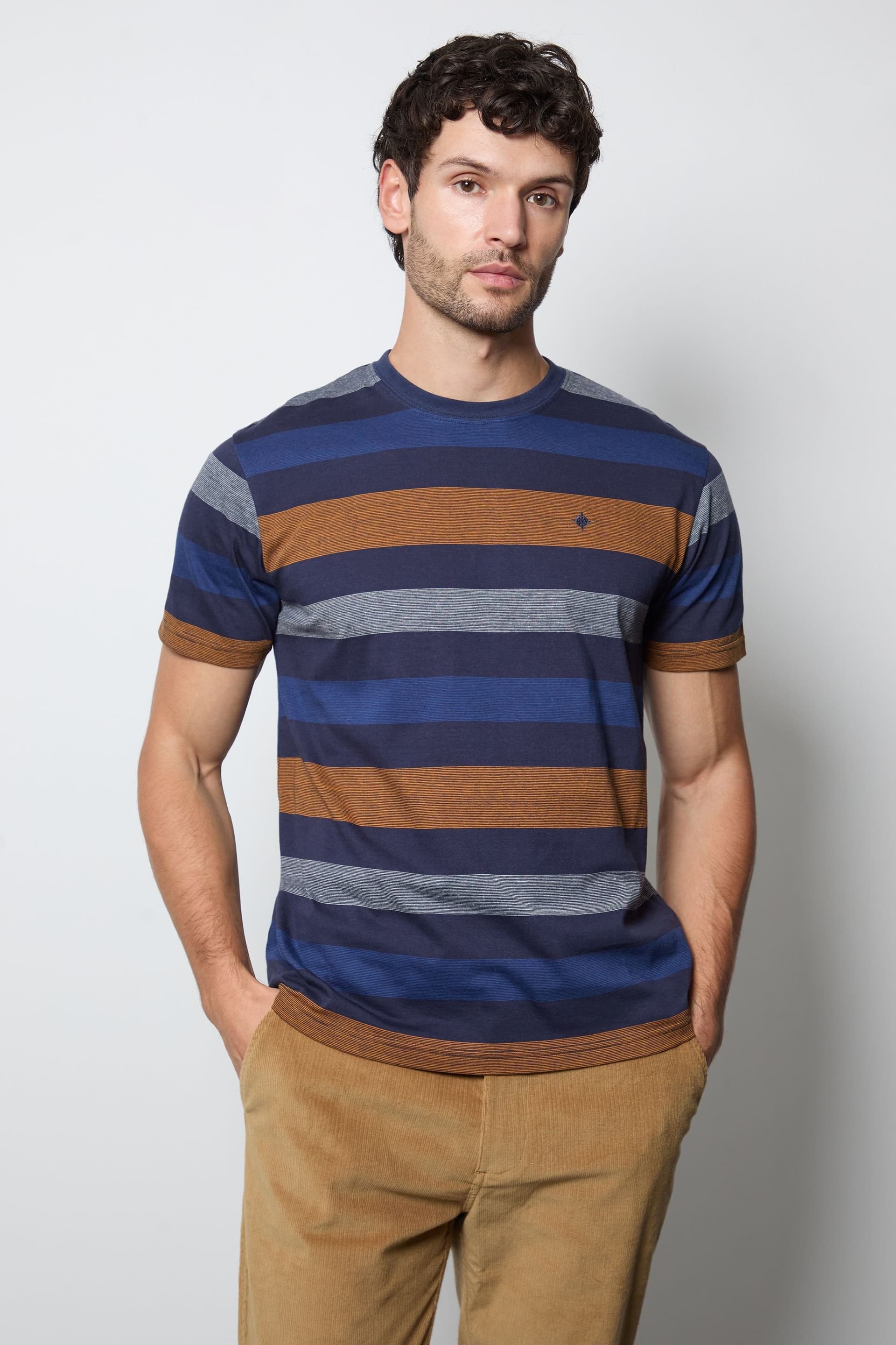 Maine Maine Men's Mustard Feeder Block Stripe Tee