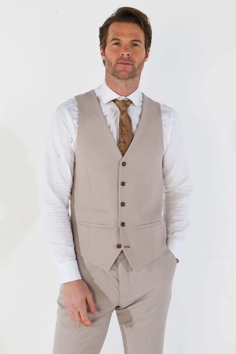 Paul Andrew Paul Andrew Men's Mayfair Birdseye Waistcoat Wedding Prom Attire in Grey - 1