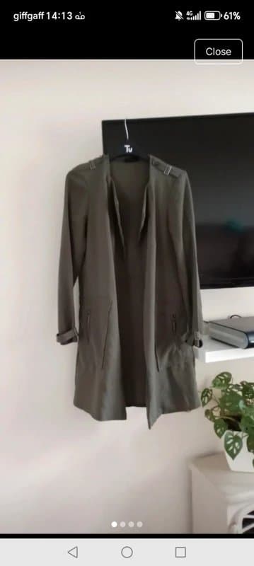 Wallis Ladies Wallis  size 8 open front lightweight long spring jacket khaki green