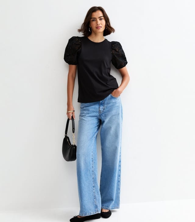 New Look Women's Black Broderie Anglaise Puff Sleeve Top New Look - 3