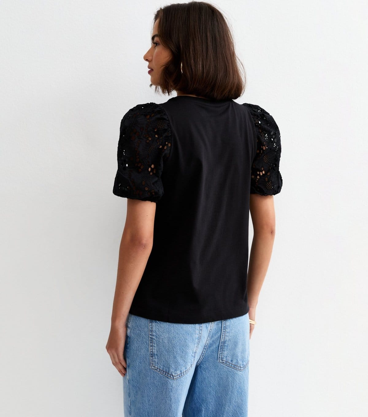 New Look Women's Black Broderie Anglaise Puff Sleeve Top New Look - 4