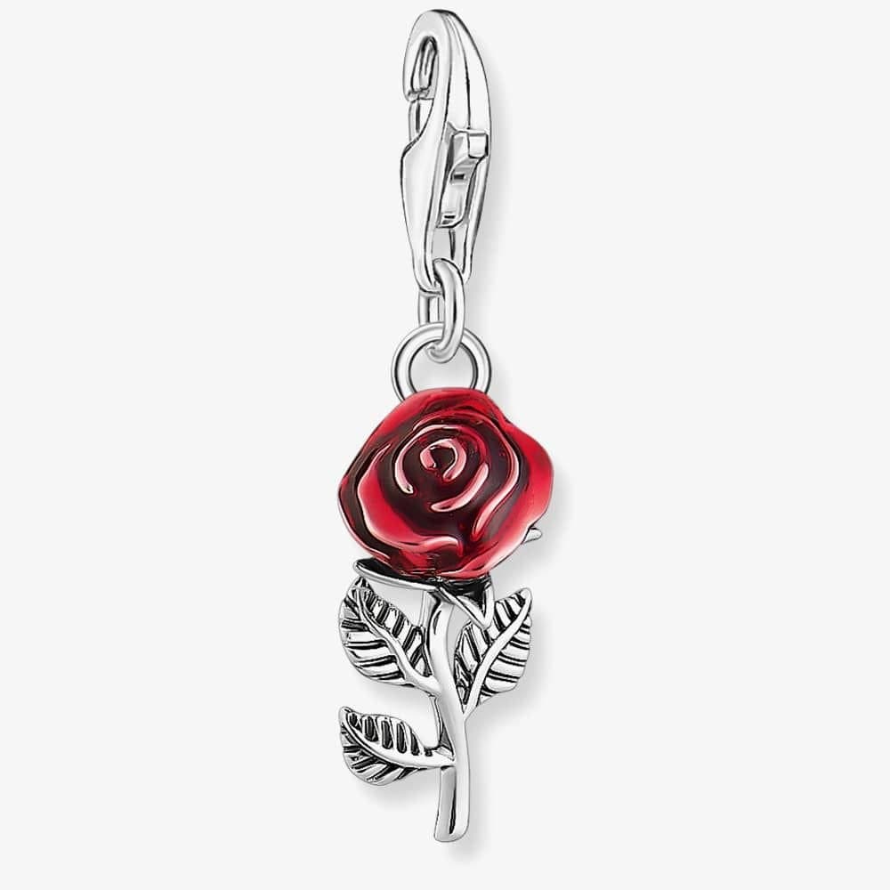 Thomas Sabo THOMAS SABO Women's Silver Blackened Red Rose Charm 2076-664-10