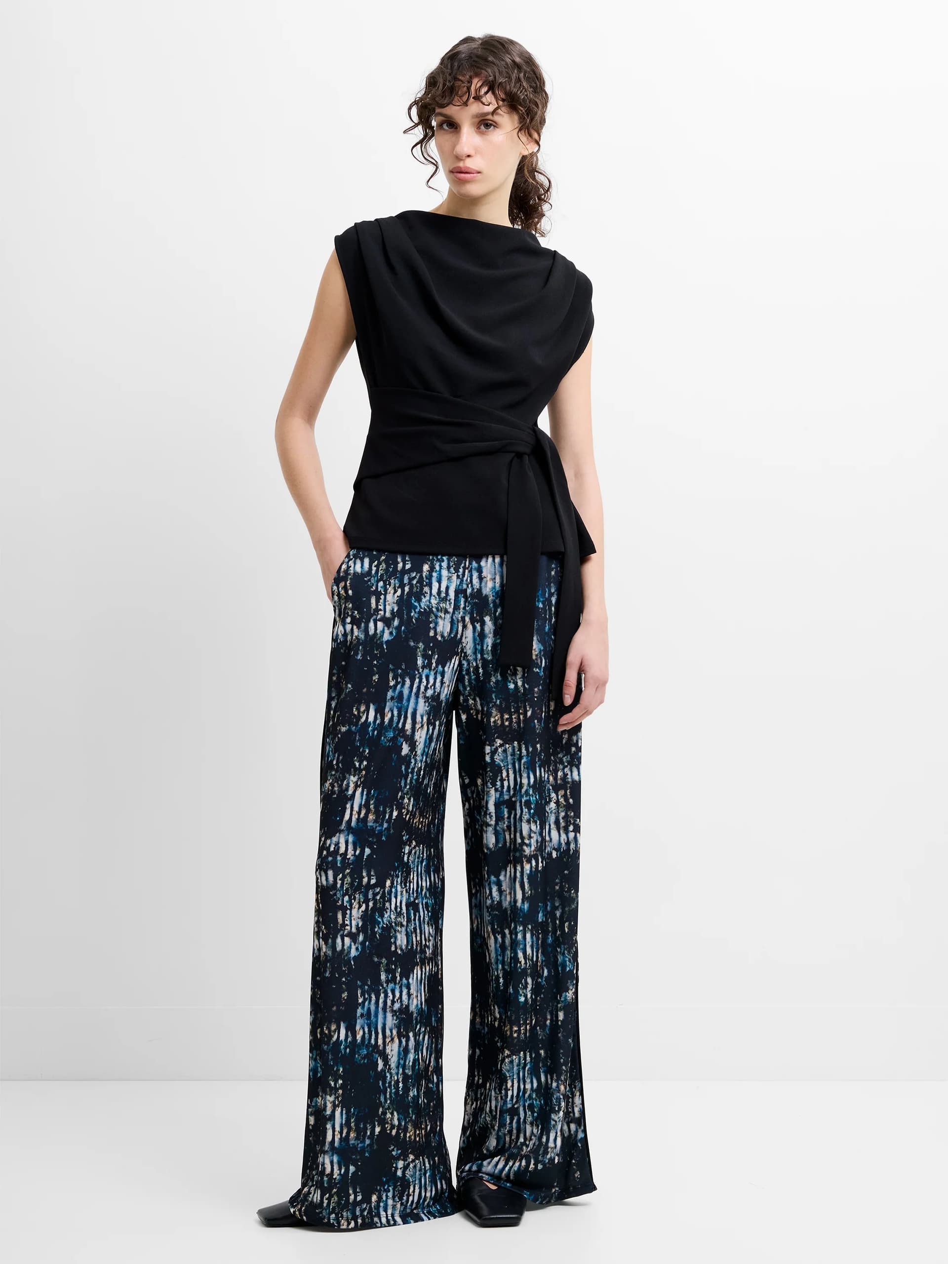 French Connection French Connection Black Abstract Print Wide Leg Trousers