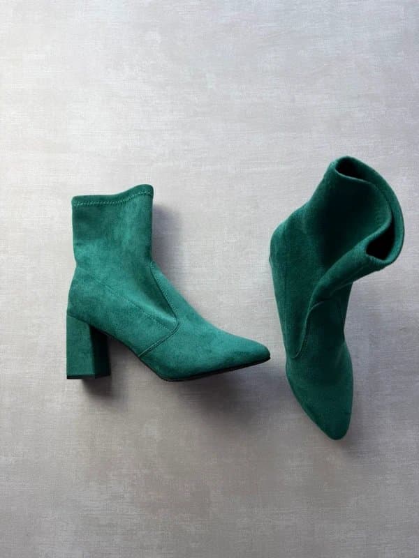 Source Unknown Emerald green faux suede sock ankle boots UK 8 EU 41 block heel new unworn