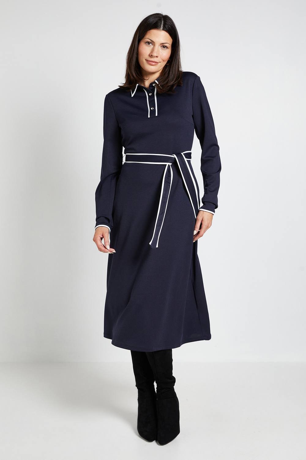 Wallis Wallis Women's Ponte Collar Contrast Midi Dress in Navy - 2