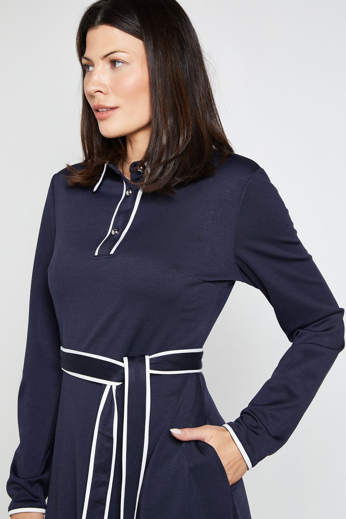 Wallis Wallis Women's Ponte Collar Contrast Midi Dress in Navy - 4