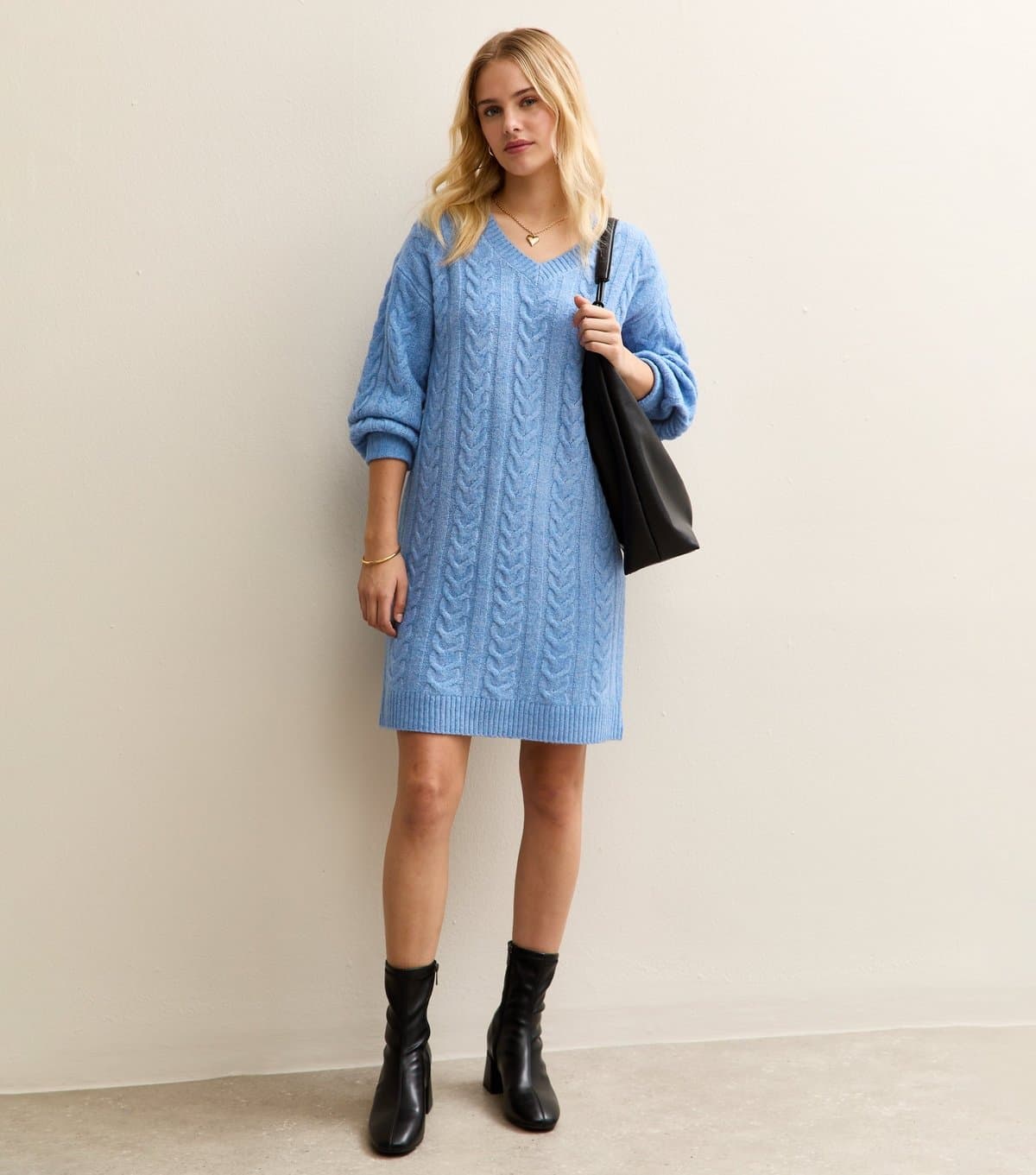 Sunshine Soul Women's Mid Blue Cable Knit Jumper Dress Sunshine Soul New Look