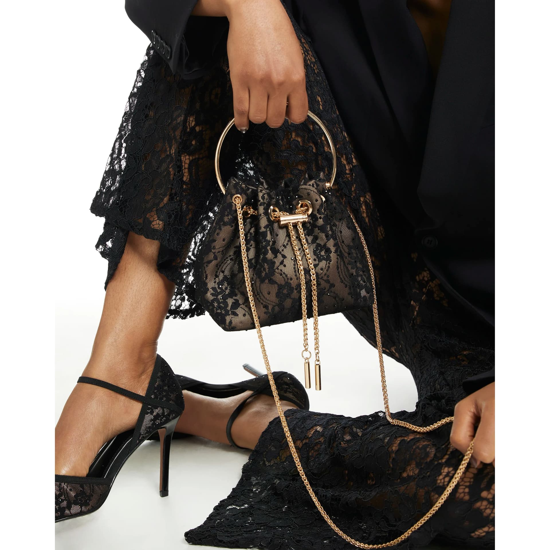 River Island River Island Womens Black Lace Bucket Clutch Bag