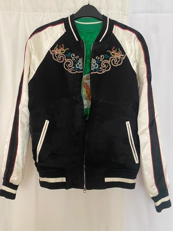 Topshop Topshop Black and Emerald Green Silk Reversible Bomber Jacket