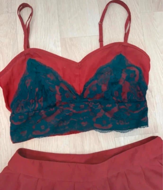 Topshop Topshop Burgundy Lace Co-Ord Set UK 6 Lace Bralette Crop Top & High Waist Shorts Y2K Festival Outfit