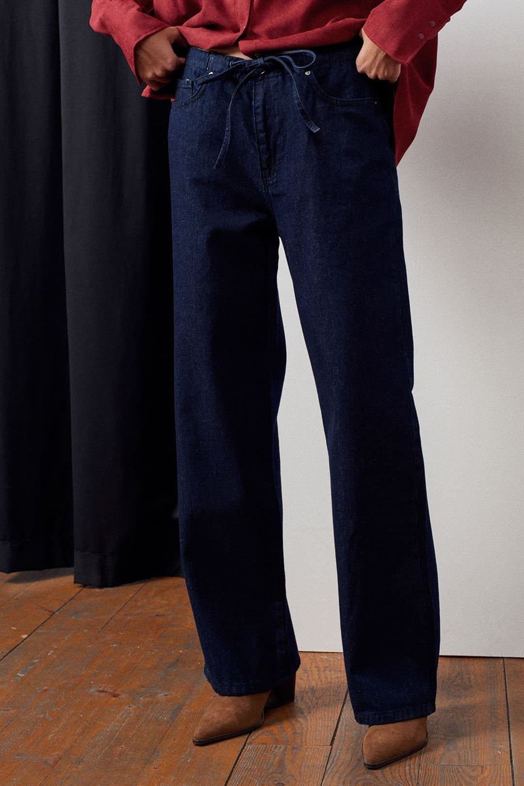 Dilvin Dilvin Women's Dark Indigo Mid-Waist Straight-Leg Jeans