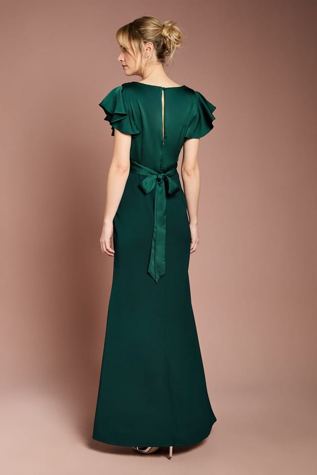 Coast Coast Women's Honoured V Neck Angel Short Sleeve Satin Maxi Bridesmaid Dress in Emerald - 3