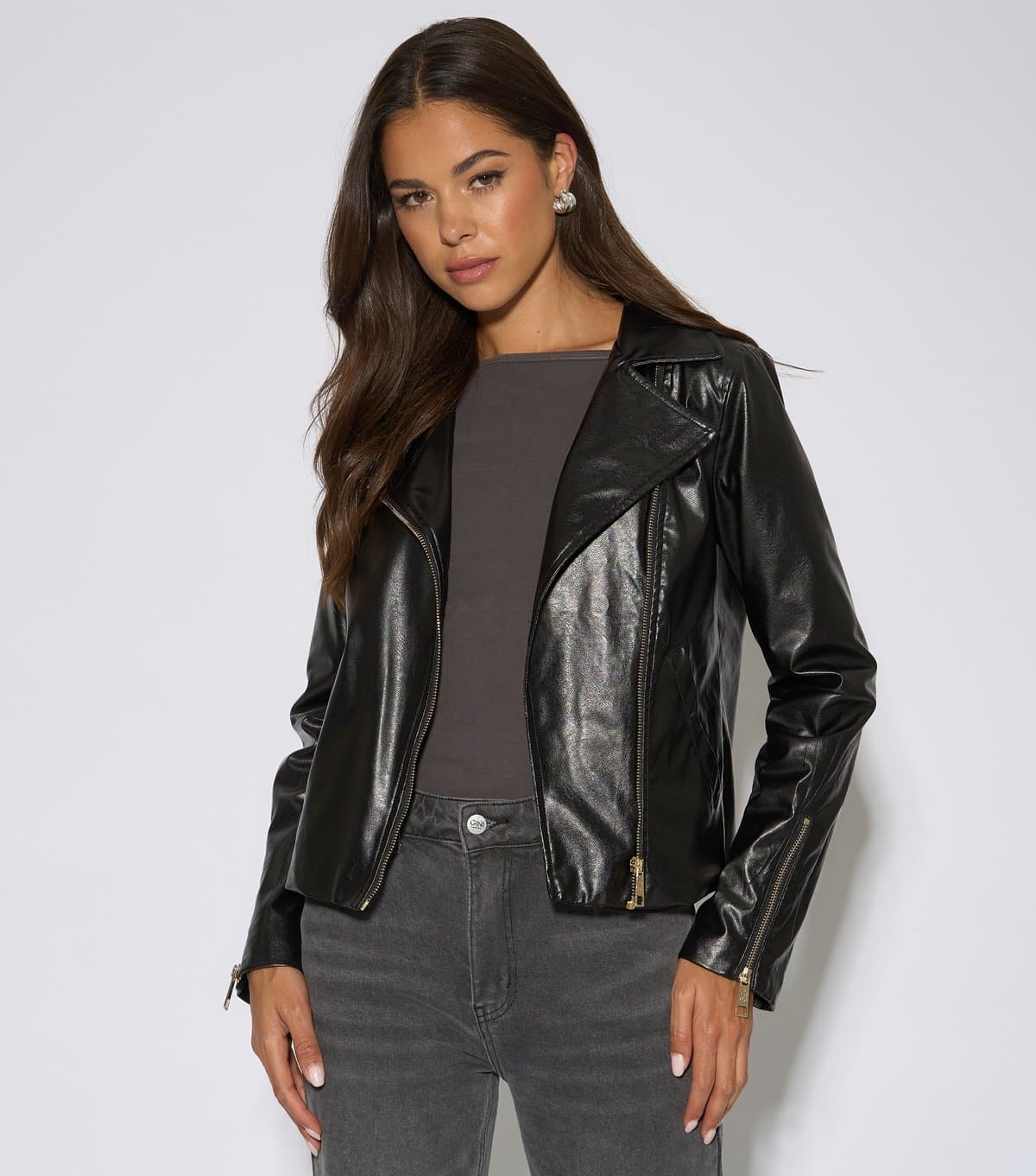 Gini London Women's Black Faux Leather Jacket Gini London New Look