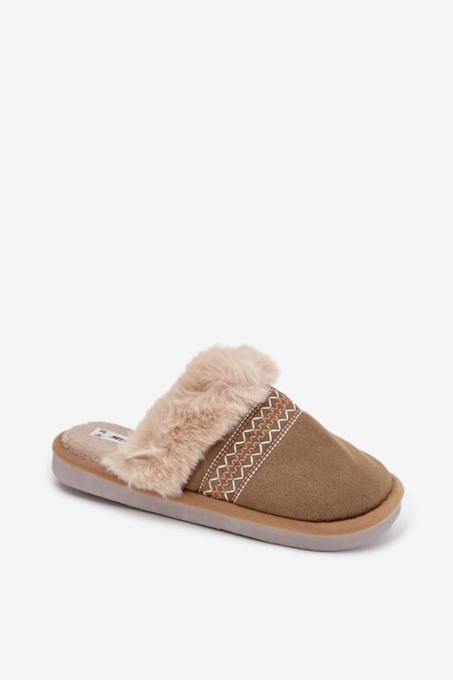 Love Lace Love Lace Women's Cozy Soft Fabric Slippers with Faux Fur & Embroidery Warm in Khaki - 2