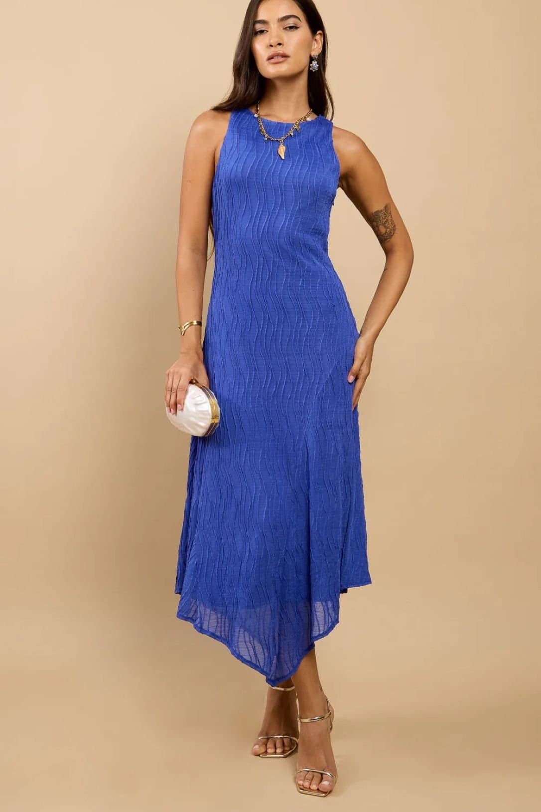 Little Mistress Little Mistress Women's Blue Textured Midaxi Dress