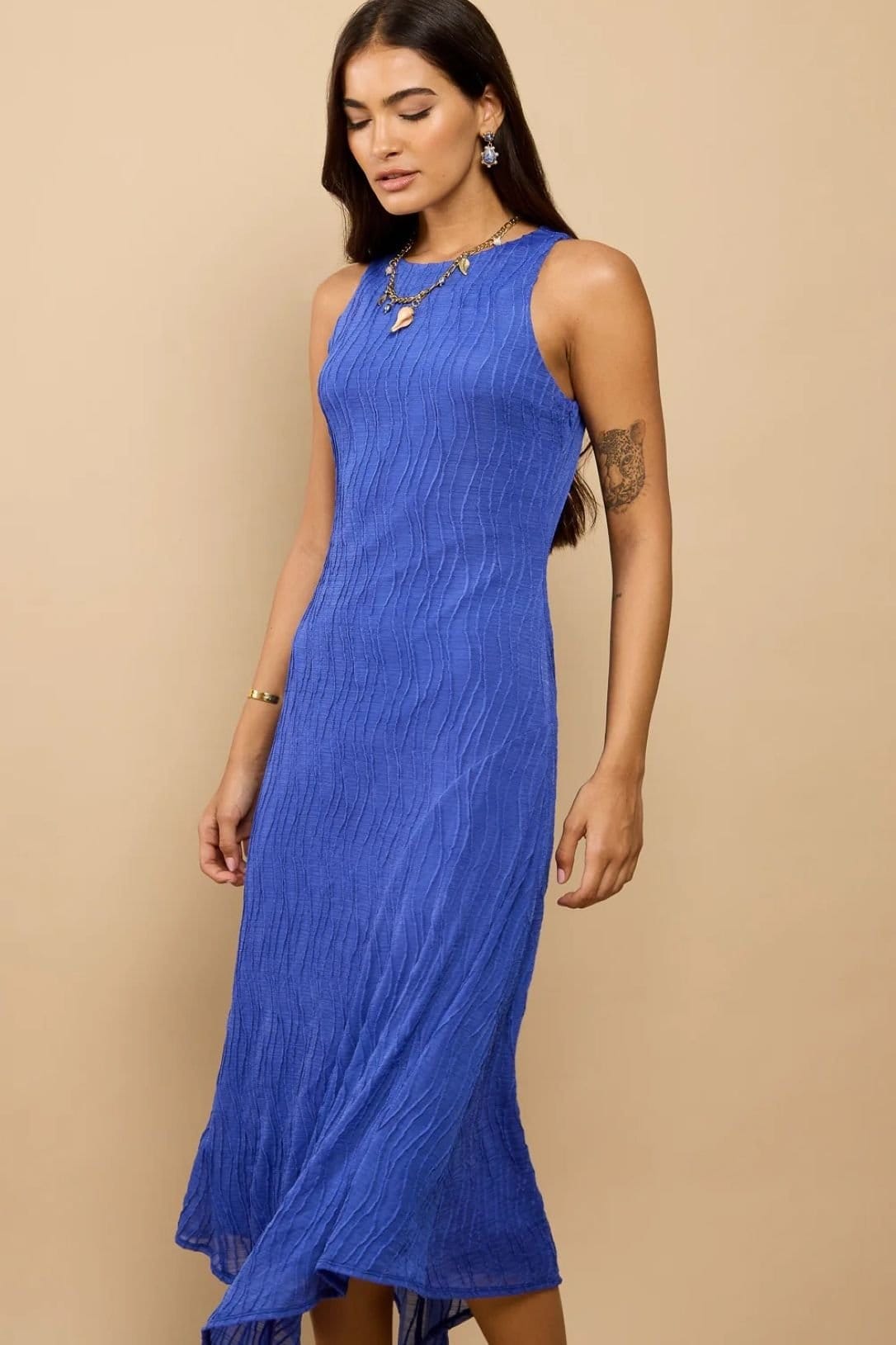 Little Mistress Little Mistress Women's Blue Textured Midaxi Dress - 4