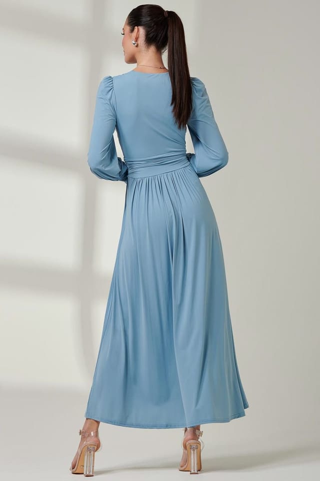 Jolie Moi Jolie Moi Women's Long Sleeve Super Soft Jersey Maxi Dress in Baby Blue - 2
