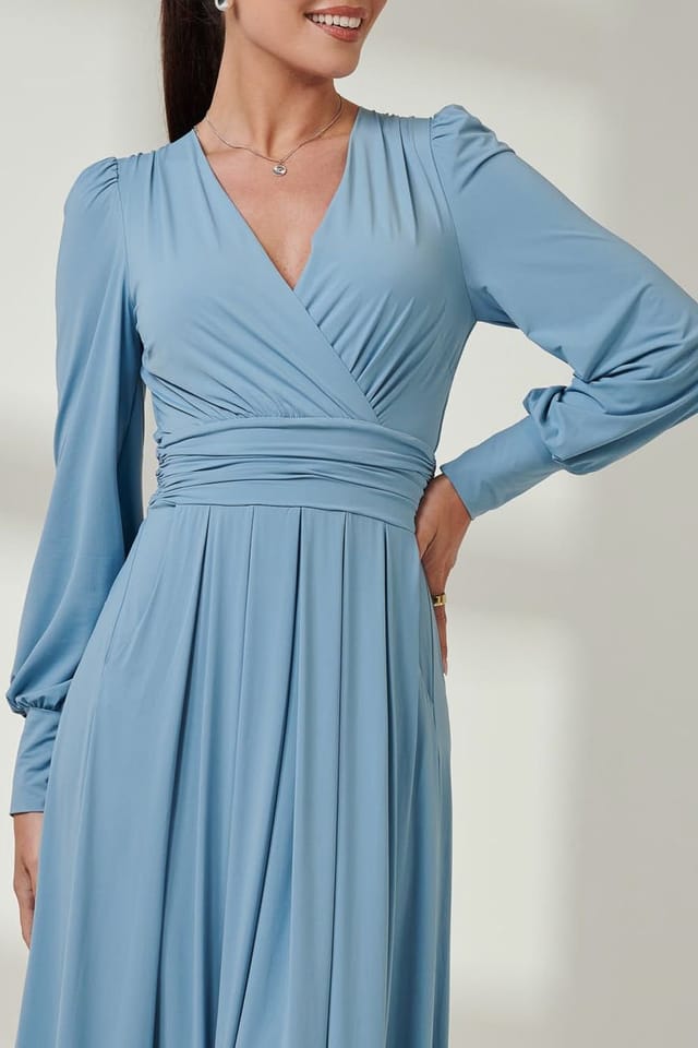 Jolie Moi Jolie Moi Women's Long Sleeve Super Soft Jersey Maxi Dress in Baby Blue - 3