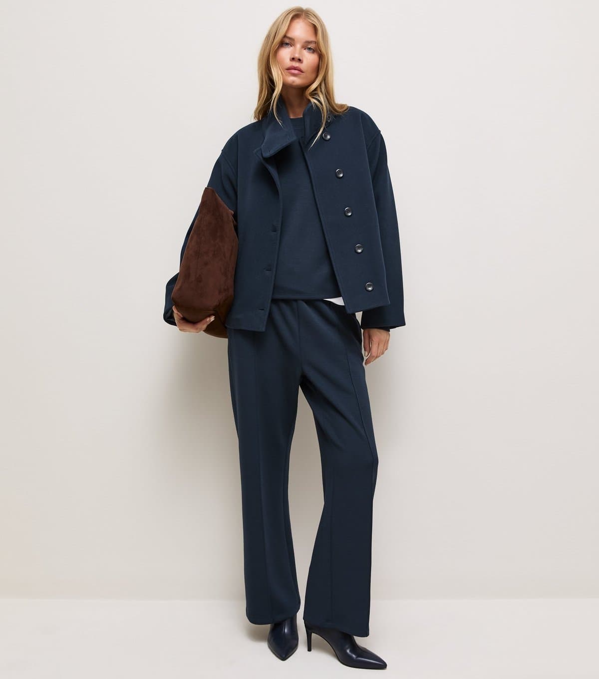 New Look Women's Premium Navy Front Seam Wide Leg Joggers New Look