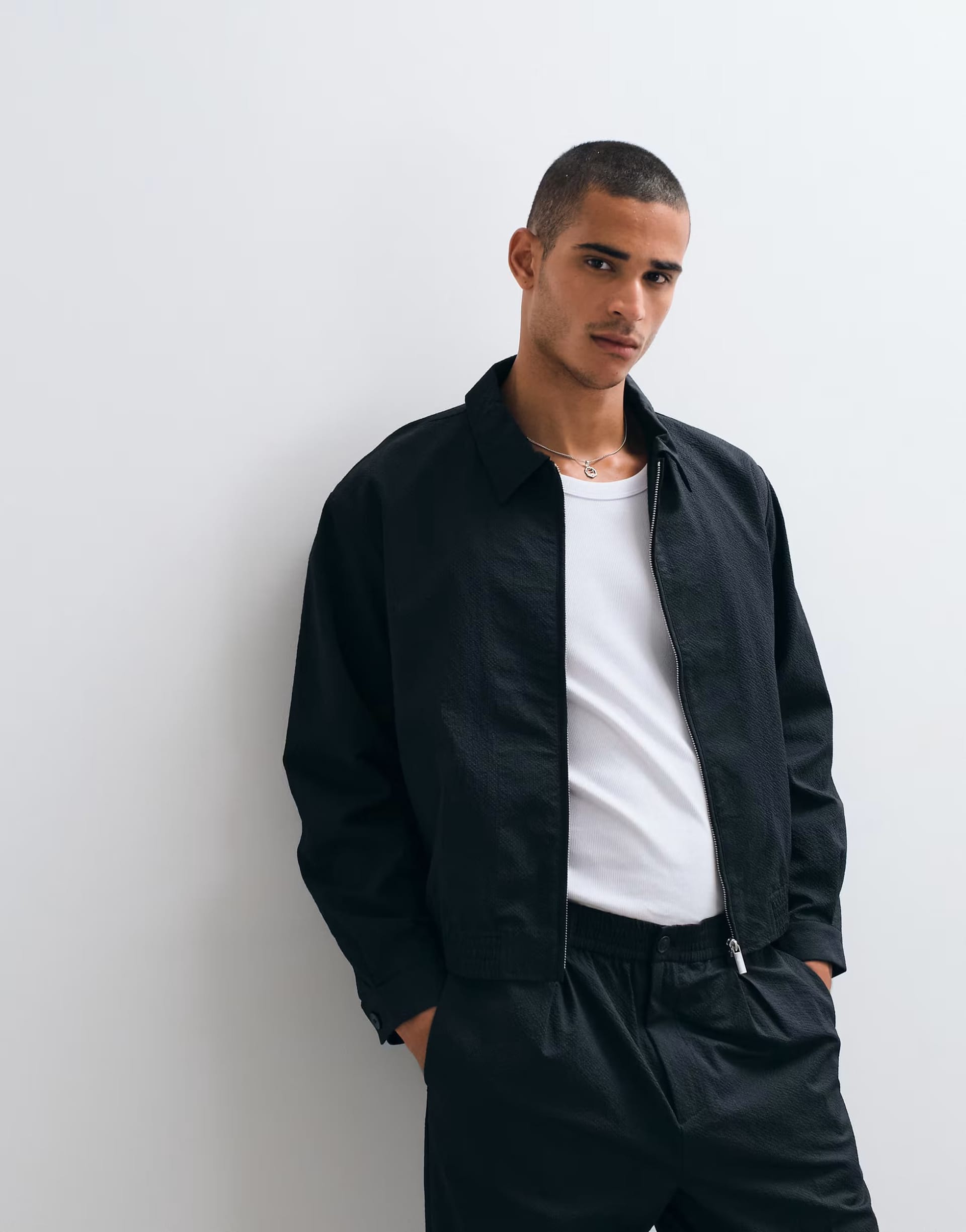 ASOS Black Seersucker Co-Ord Blouson Jacket