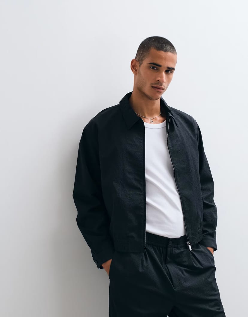 ASOS ASOS DESIGN smart co-ord blouson jacket in black seersucker - 1