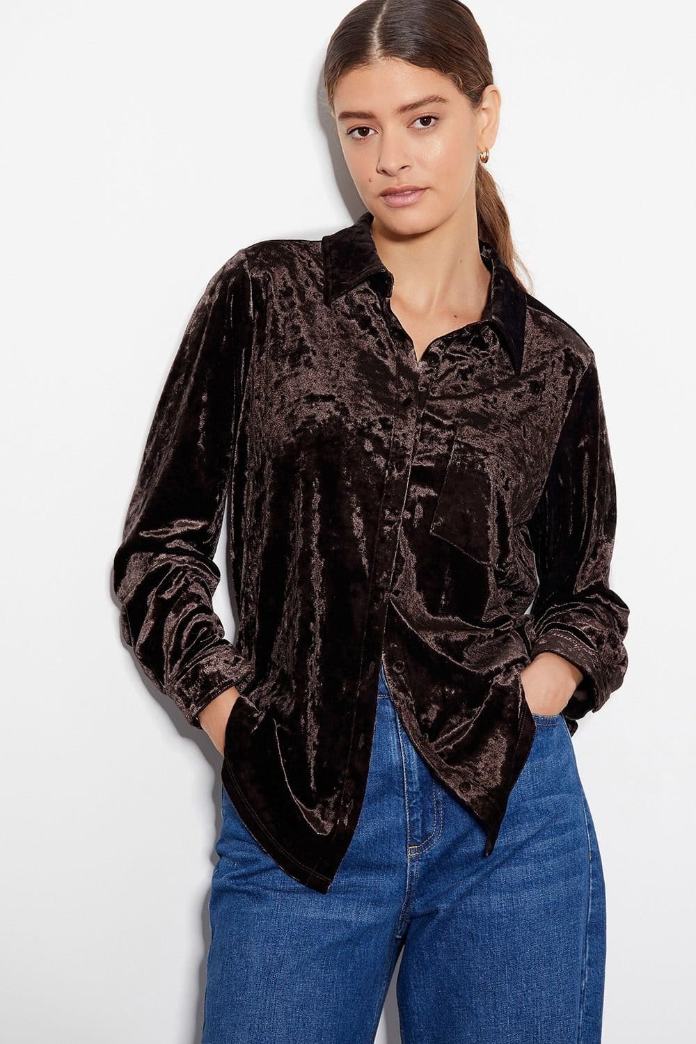 Monsoon Monsoon Women's Vida Velvet Shirt Pink in Chocolate - 4