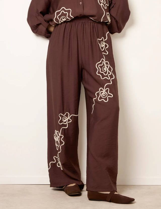Blue Vanilla Floral Embroidery Trousers - 2