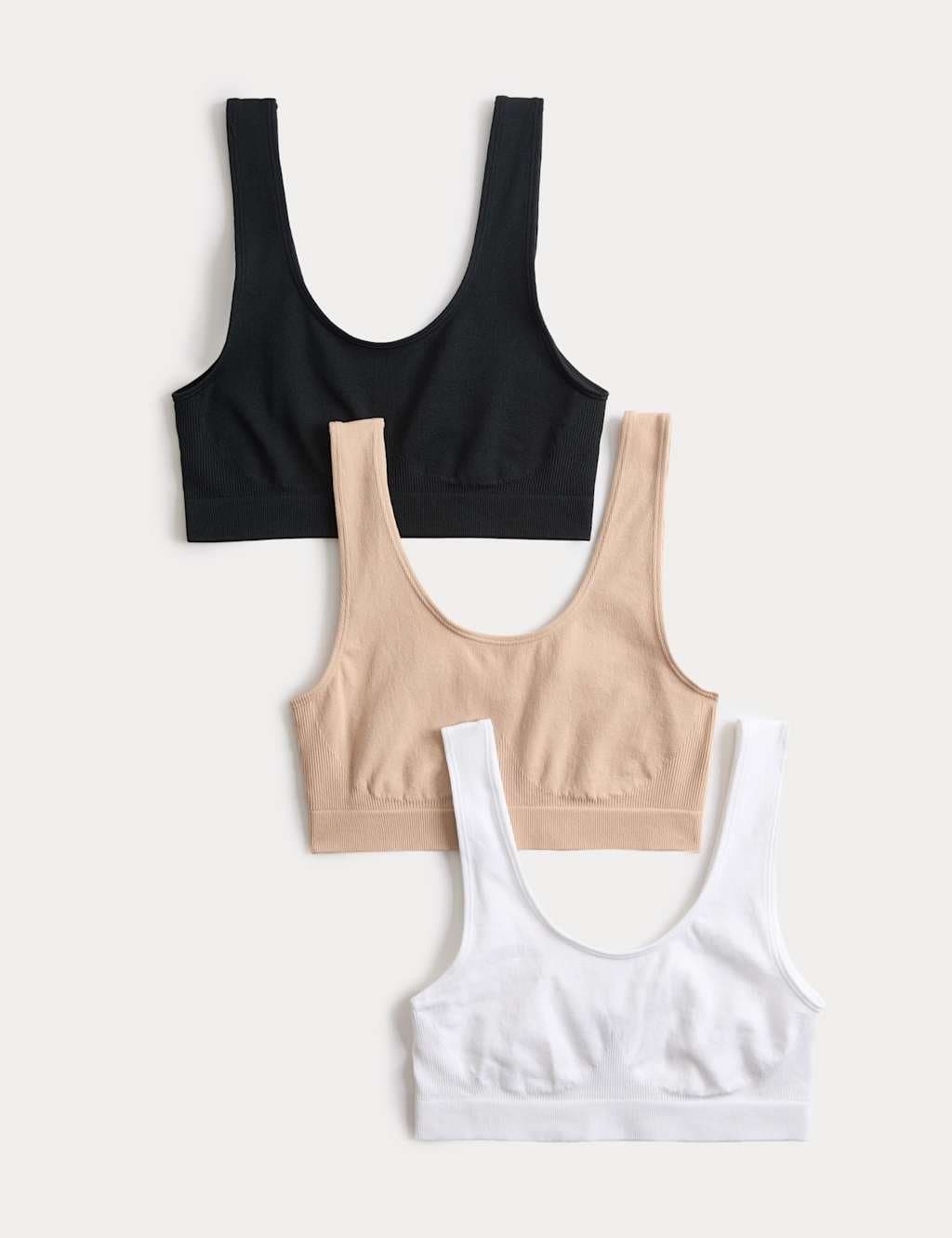 Marks & Spencer M&S 3pk Seamless Non Wired Crop Tops Black