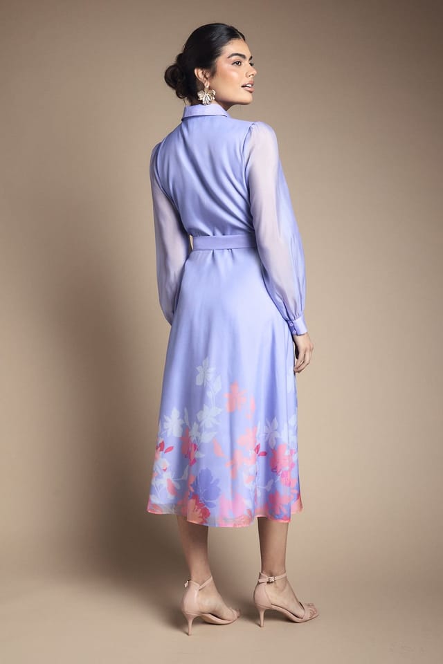 Wallis Wallis Women's Floral Organza Belted Shirt Dress in Blue - 3