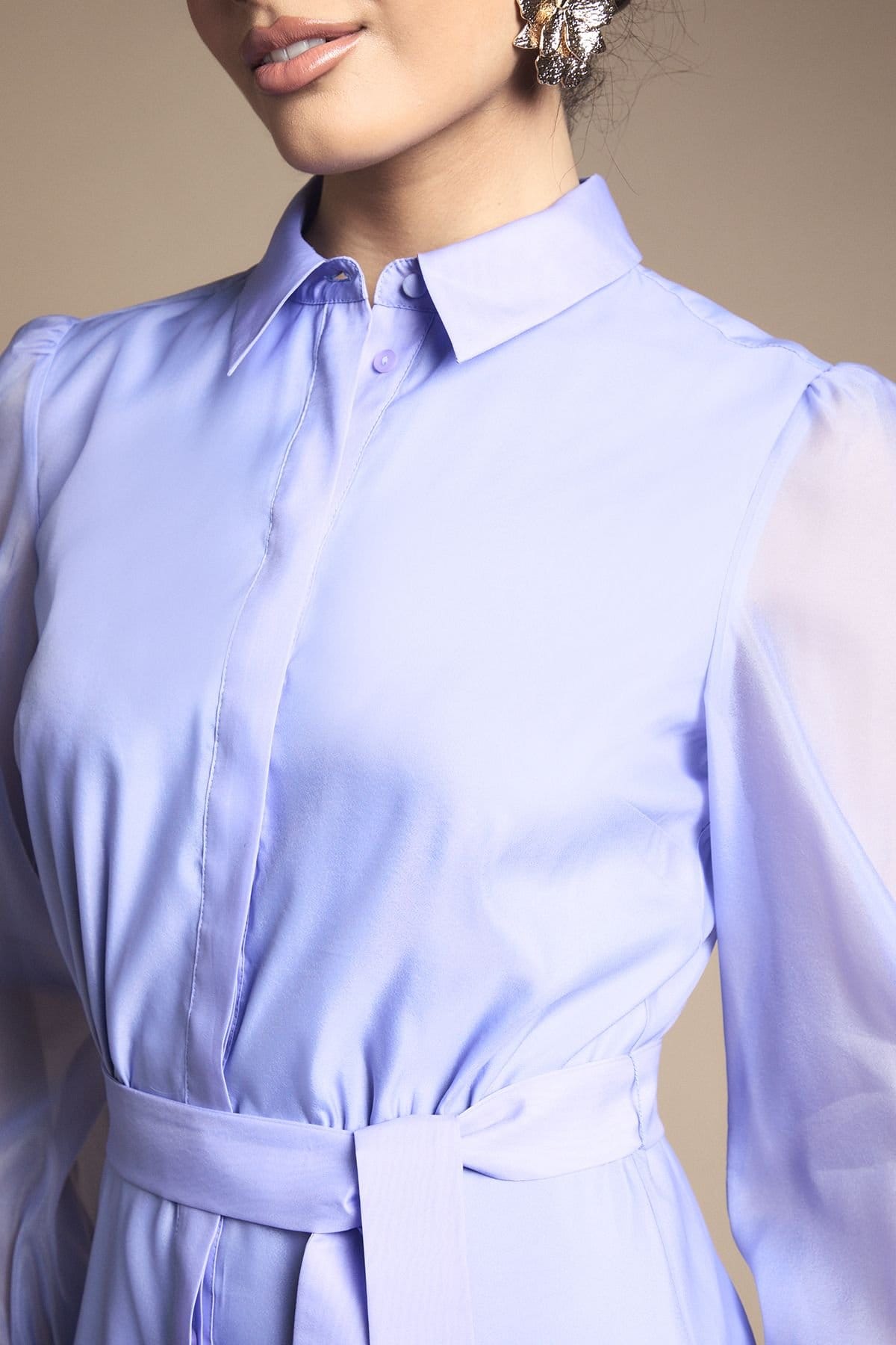 Wallis Wallis Women's Floral Organza Belted Shirt Dress in Blue - 4