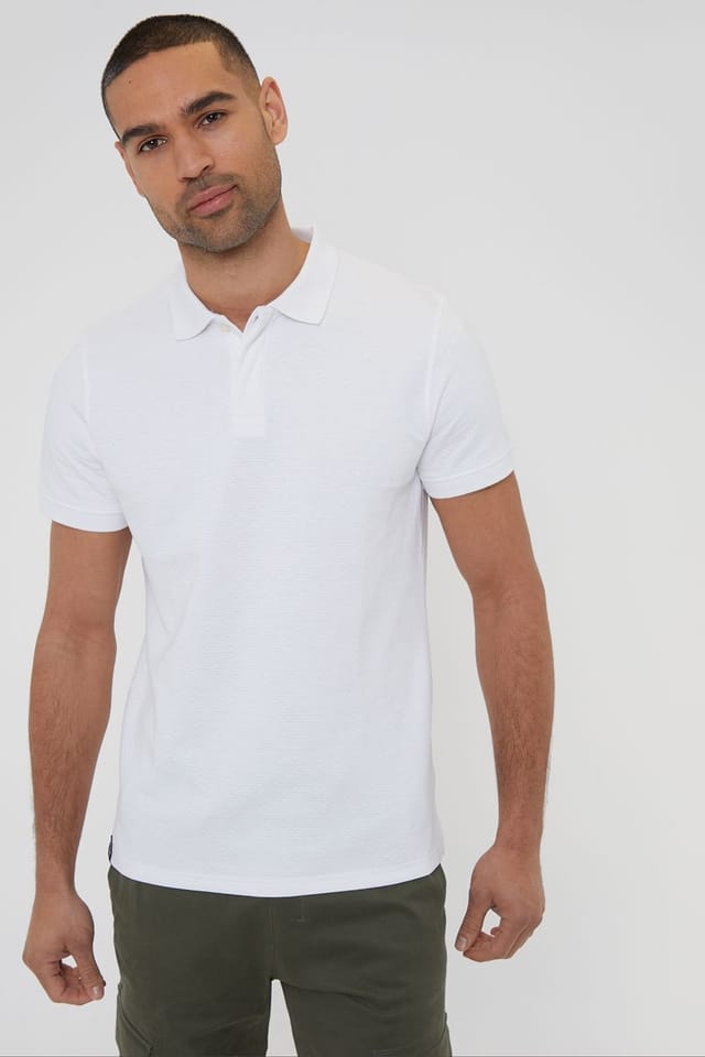 Threadbare Threadbare Men's 'Donora' Textured Cotton Rich Polo Shirt in White - 3
