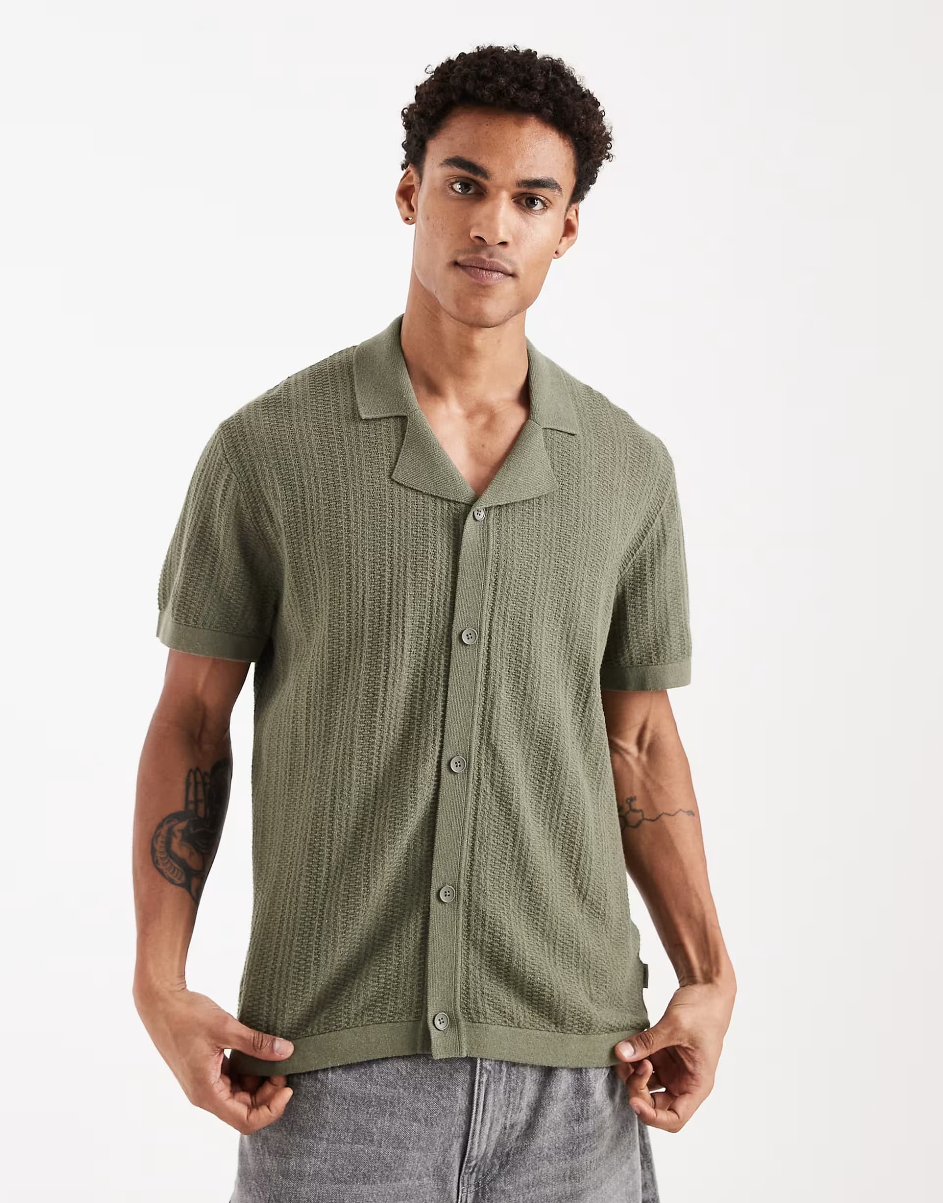 ASOS JJ Rebel knitted shirt in green