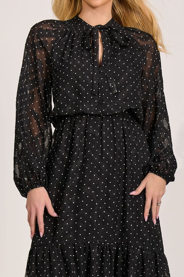 Jolie Moi Jolie Moi Women's Textured Chiffon Long Sleeve Maxi Dress in Black - 3