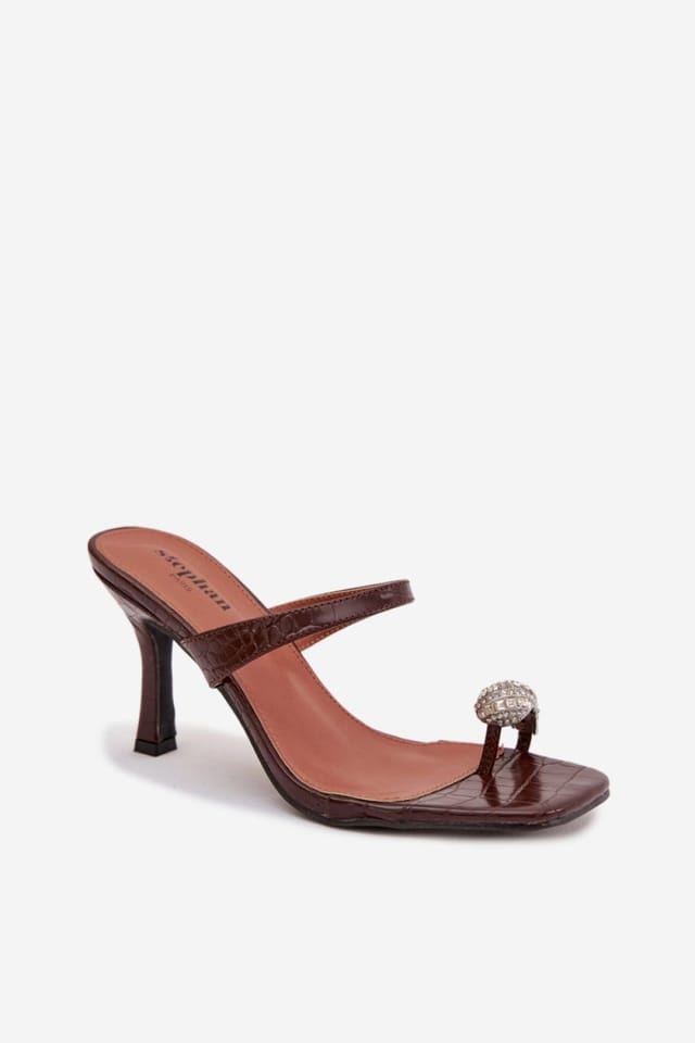 Love Lace Love Lace Women's Elegant Heeled Sandals with Stiletto Heel & Jeweled Toe in Brown - 2