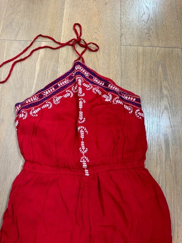 Topshop Red Embroidered Halterneck Playsuit