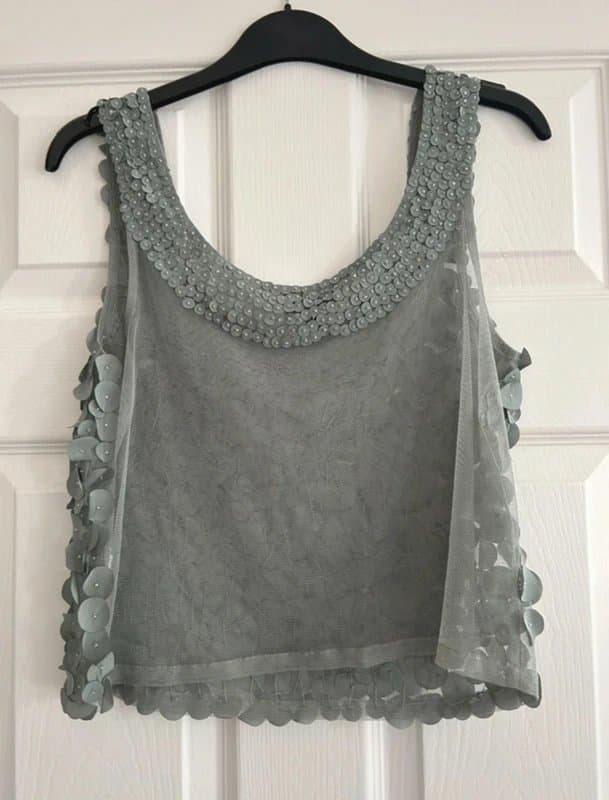 Topshop Embellished Cropped Grey Summer Top size 6