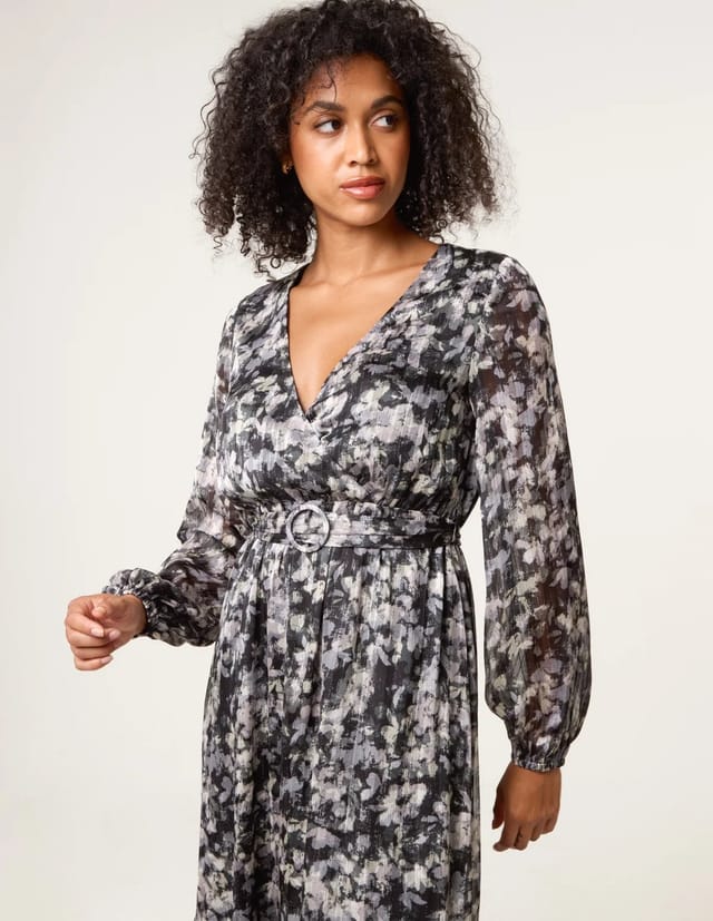 Blue Vanilla Printed Metallic Buckle Belted Midi Dress - 2