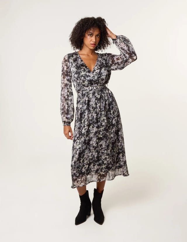 Blue Vanilla Printed Metallic Buckle Belted Midi Dress - 3