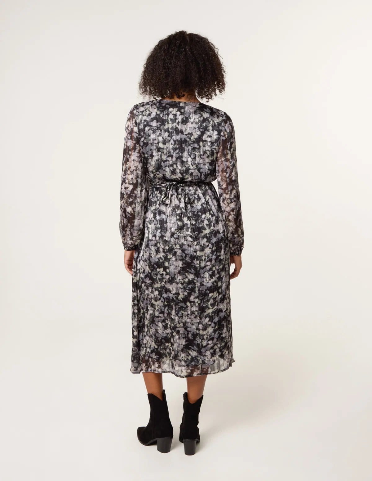 Blue Vanilla Printed Metallic Buckle Belted Midi Dress - 4