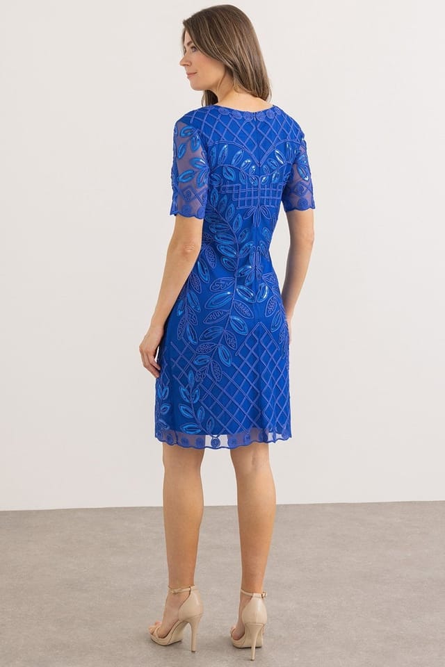 Klass. Klass. Women's Cornelli Sequin Mesh Shift Dress in Cobalt - 3