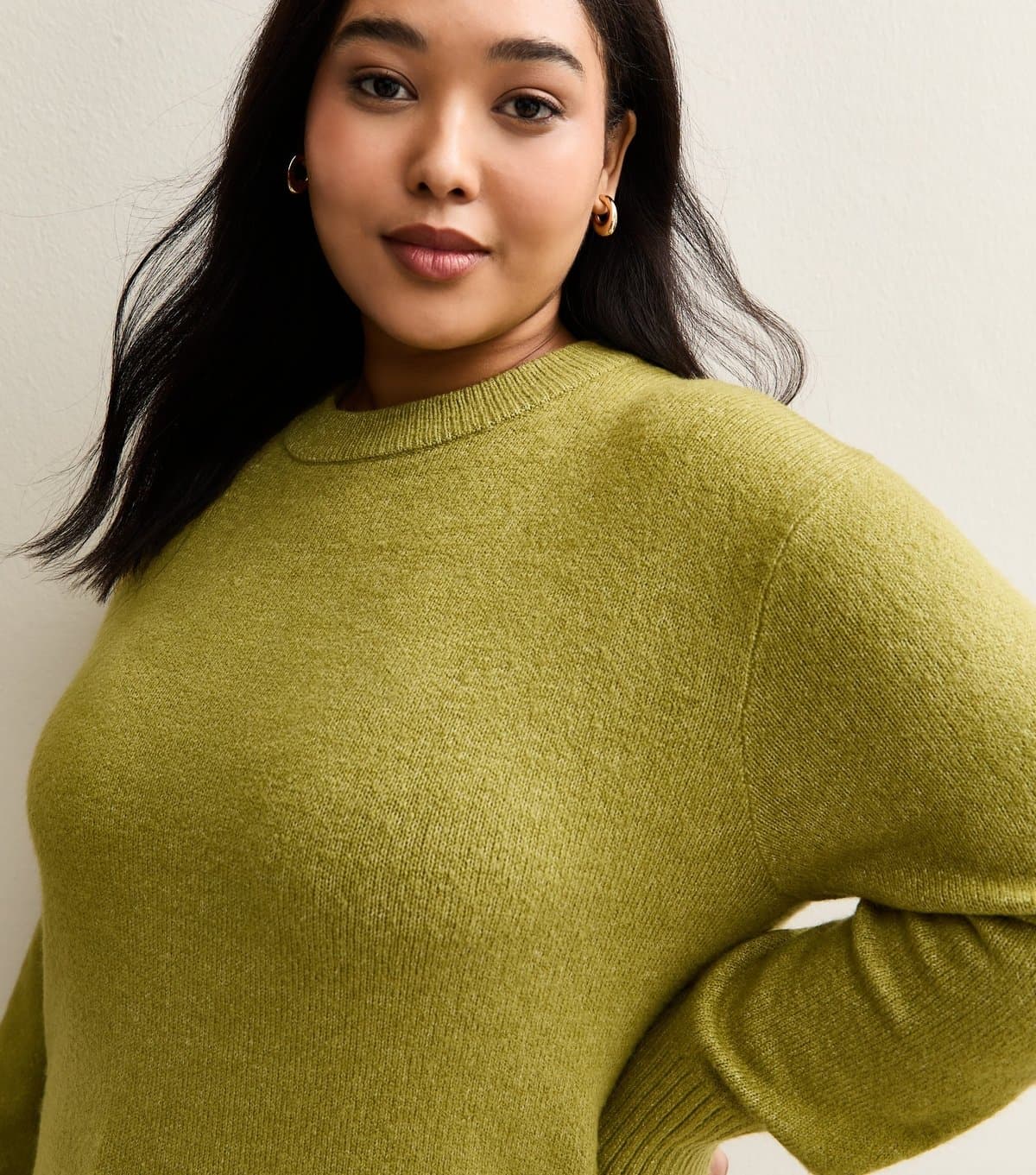 New Look Women's Plus Size Mid Green Crew Neck Jumper Curves New Look