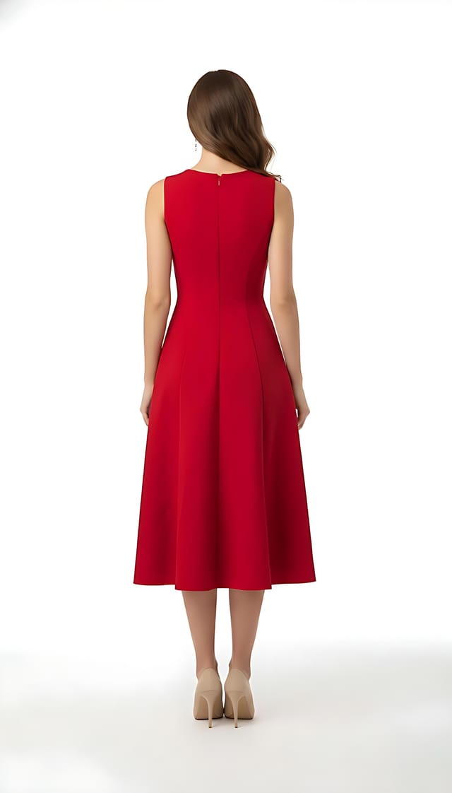 AVINCI AVINCI Women's Red Embellished Deep V Flare Dress - Luxe Midi Edition - 3