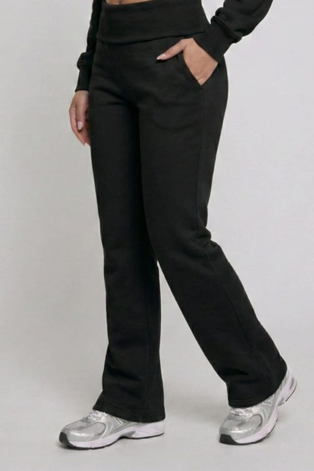 STYLEWISE STYLEWISE Women's Hooded Top & Fold Over Waist Trouser Fleece Co-ord Set in Black - 3