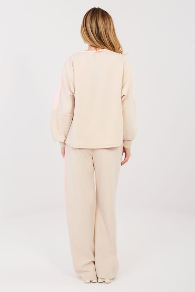 Love Lace Love Lace Women's Street Style Tracksuit Set Sweatshirt Pants in Beige - 2