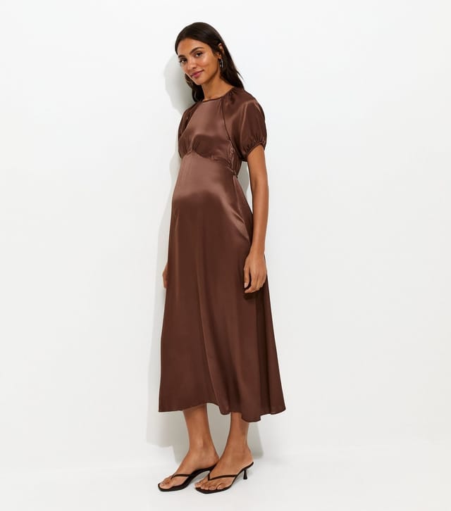 New Look Women's Maternity Dark Brown Satin Puff Sleeve Midi Dress New Look - 3
