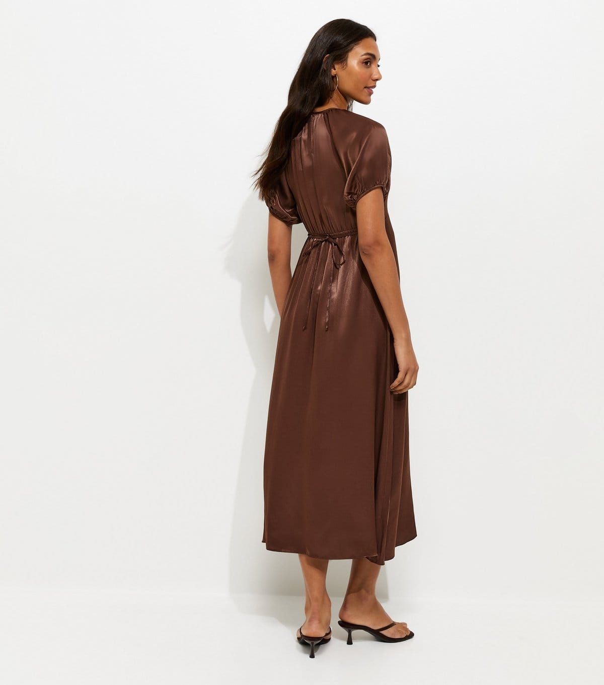 New Look Women's Maternity Dark Brown Satin Puff Sleeve Midi Dress New Look - 4
